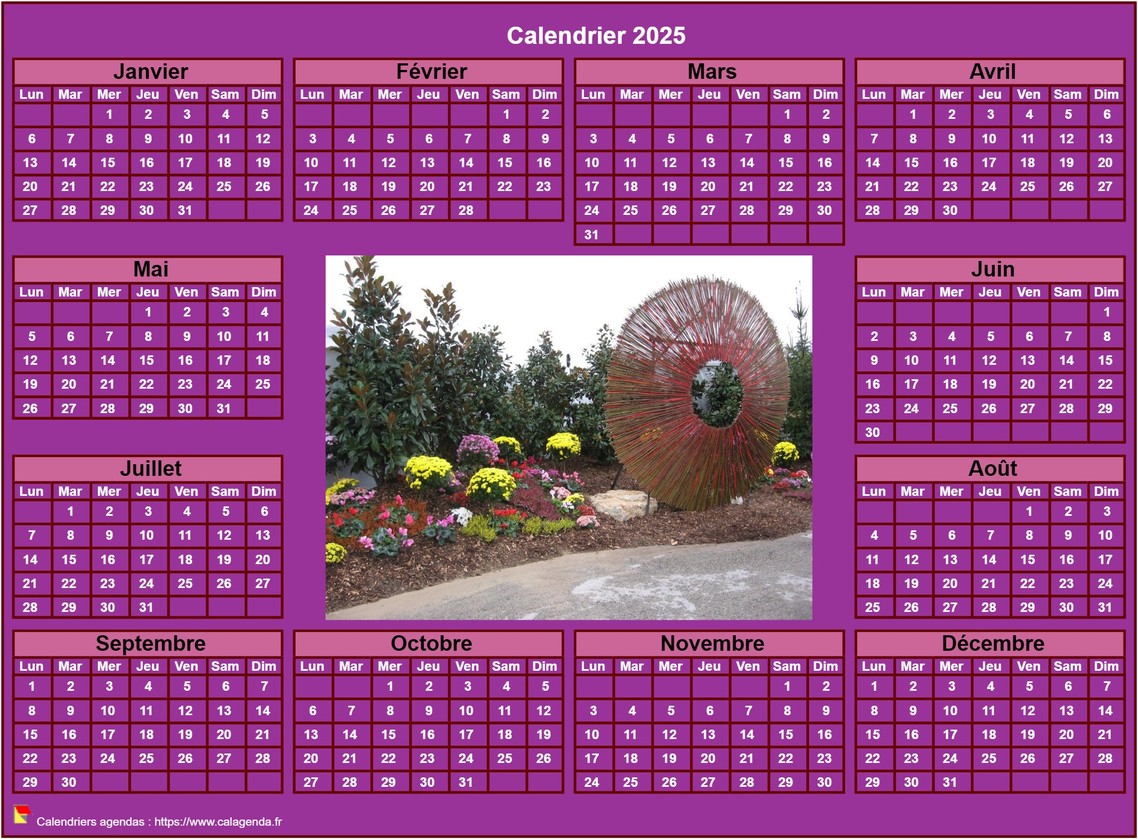 Calendrier 2025 photo annuel à imprimer, fond rose, format paysage, sous-main ou mural Calendrier 2025 photo annuel à imprimer, fond rose, format paysage, sous-main ou mural