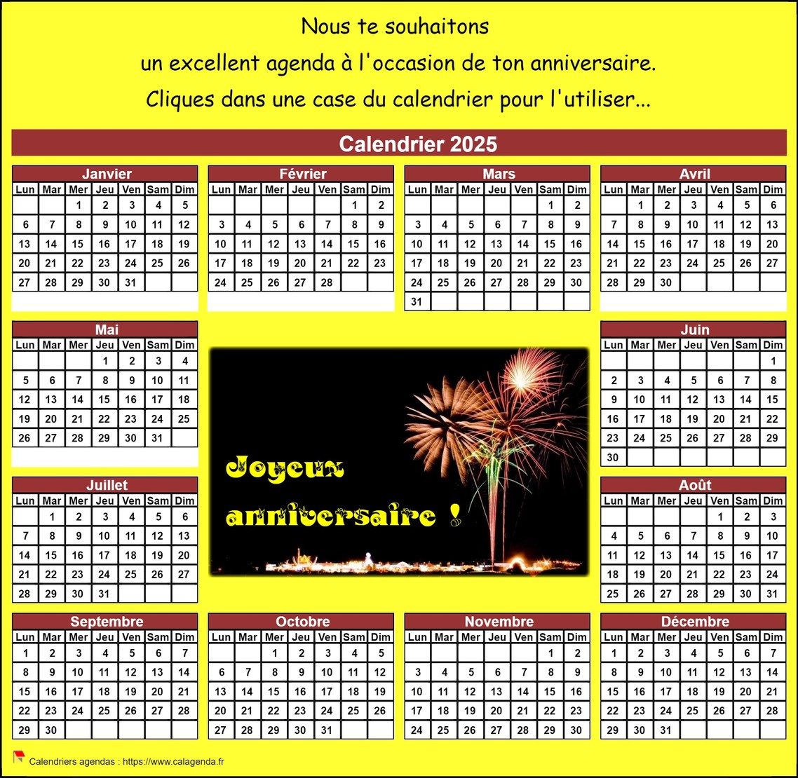 Calendrier 2025 anniversaire