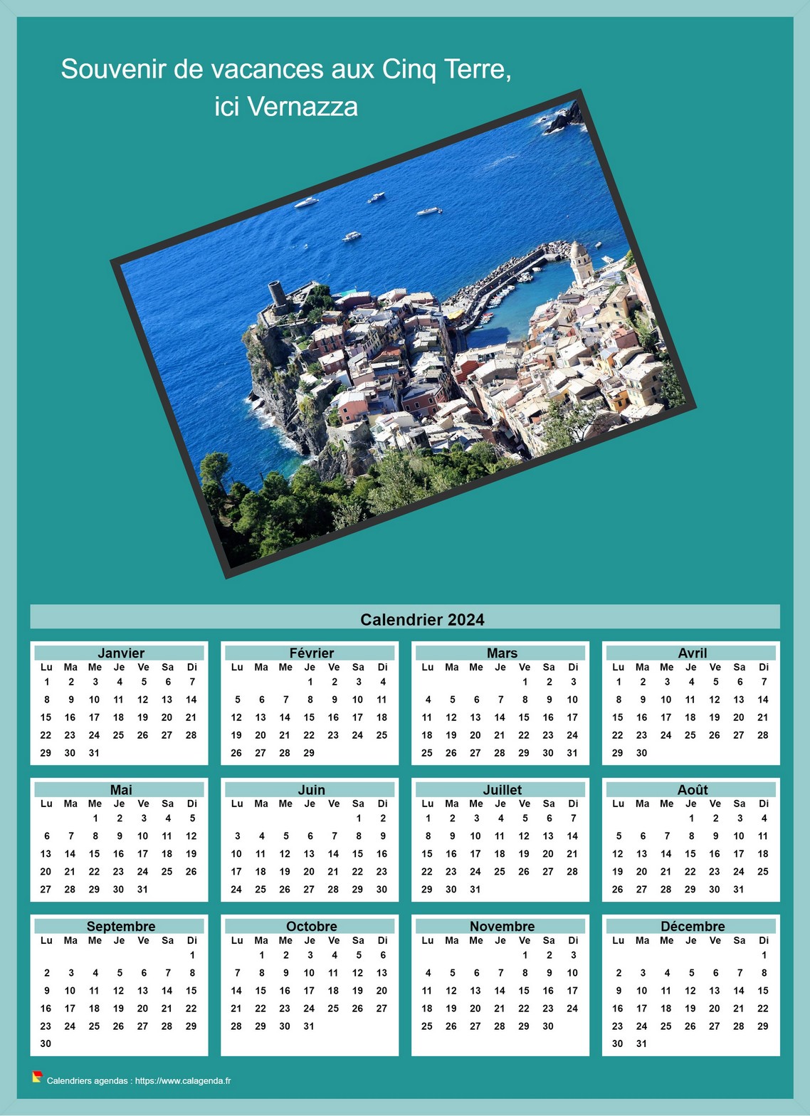 Calendrier 2025 annuel à imprimer avec photo Cinq Terres Italie Calendrier 2025 annuel à imprimer avec photo Cinq Terres Italie