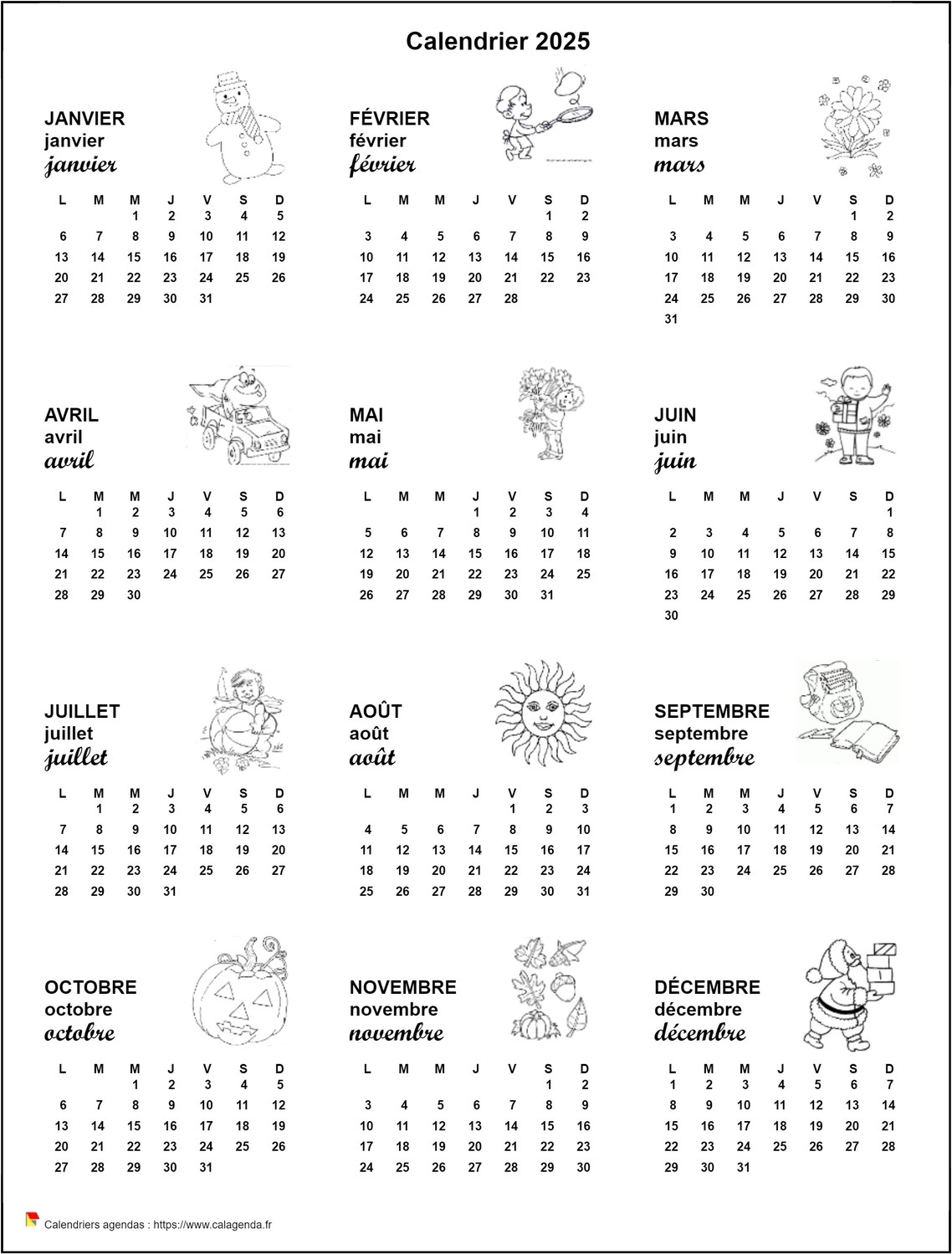 Calendrier 2025 annuel école primaire et maternelle Calendrier 2025 annuel école primaire et maternelle