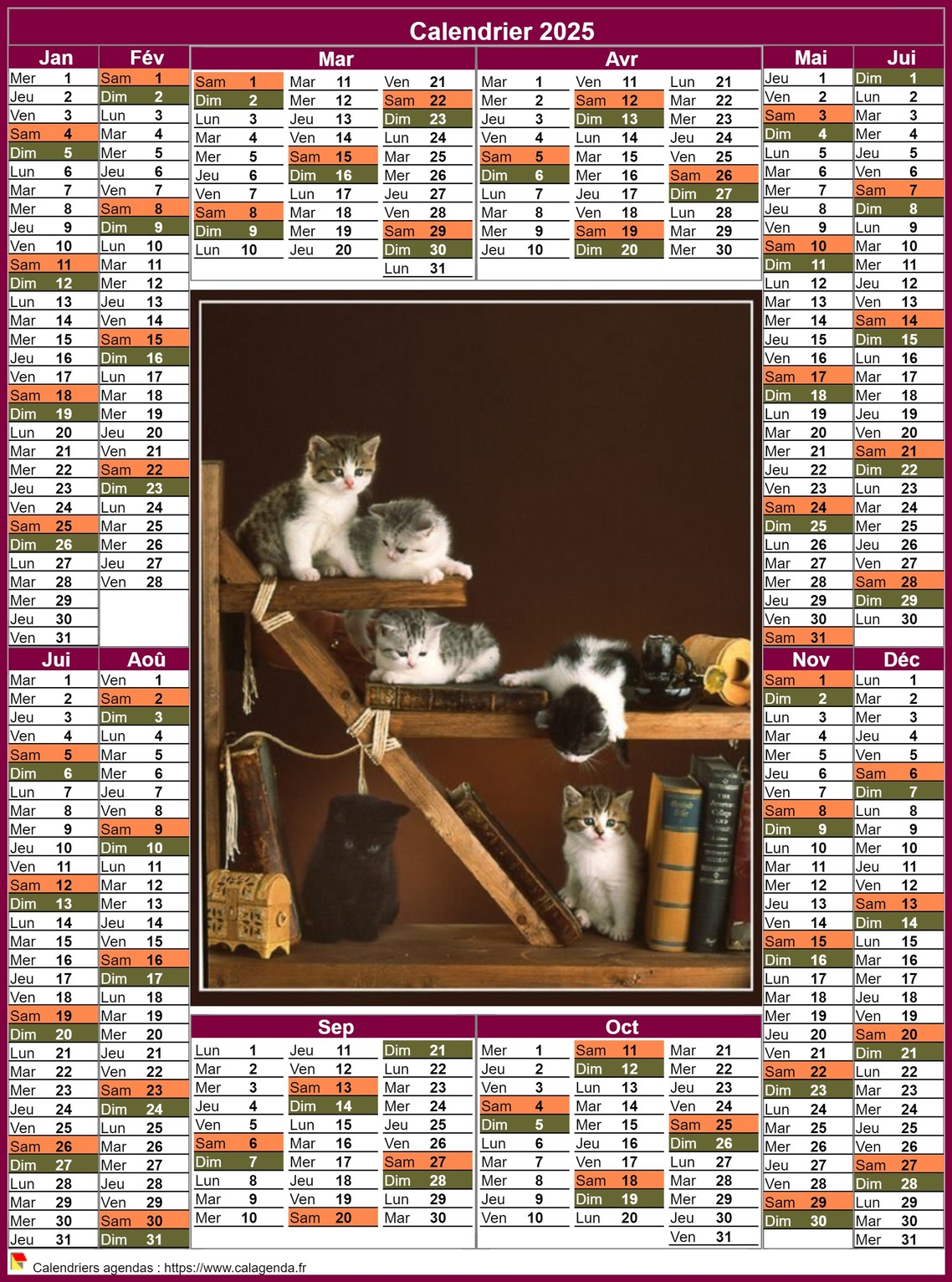 Calendrier 2025 annuel portrait style postes Calendrier 2025 annuel portrait style postes