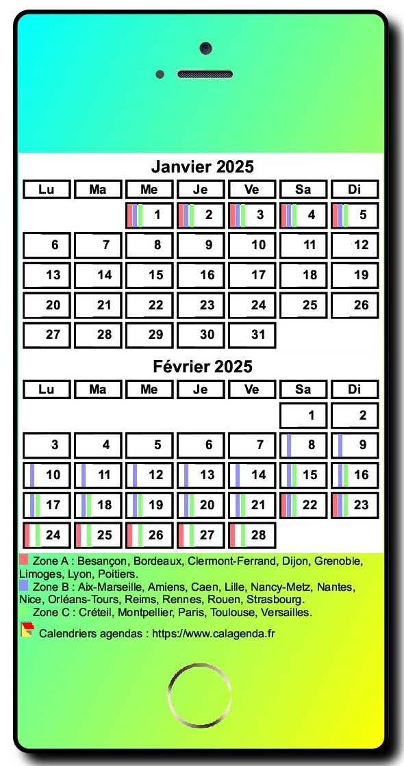 Calendrier 2025 bimestriel style iPhone