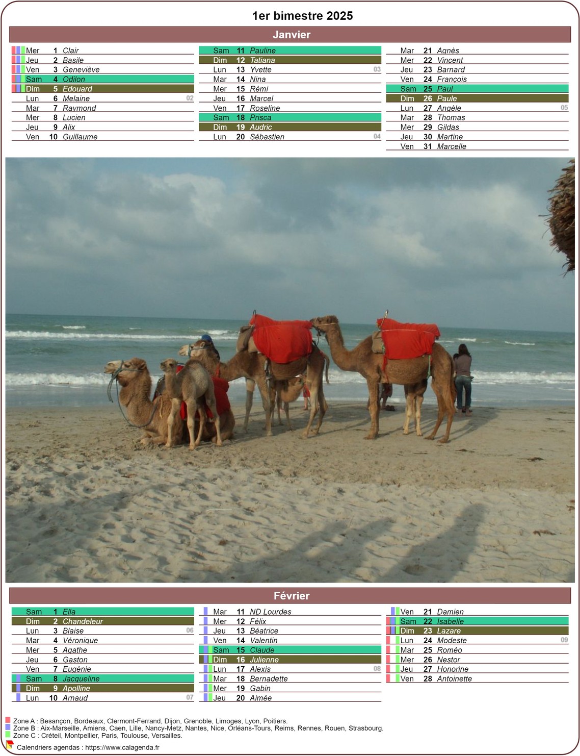 Calendrier 2025 bimestriel en décades avec photo Calendrier 2025 bimestriel en décades avec photo