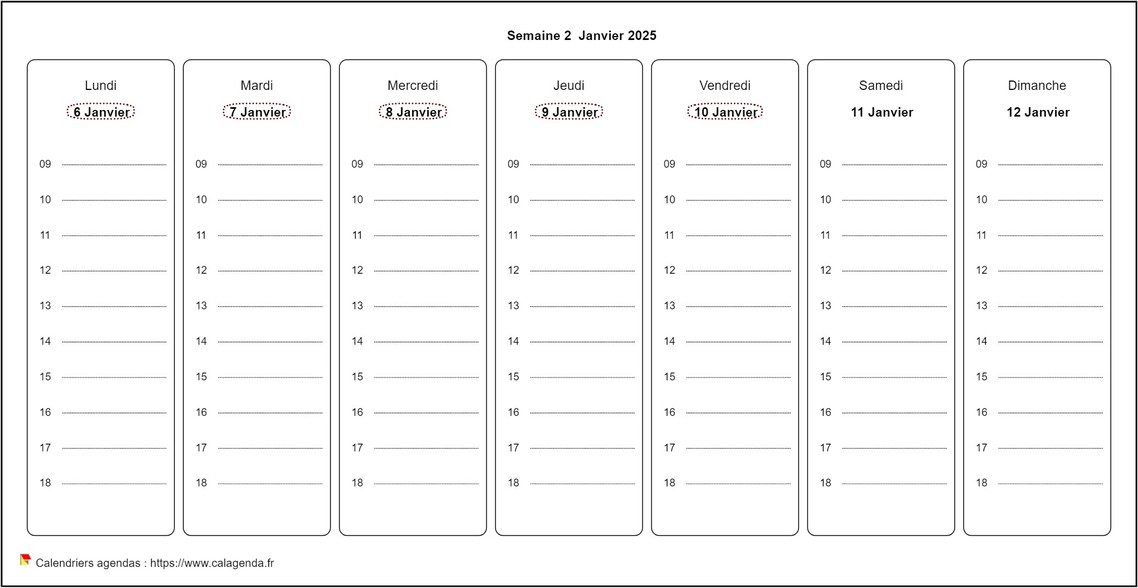 Planificateur hebdomadaire de format paysage avec grille horaire personnalisable Planificateur hebdomadaire de format paysage avec grille horaire personnalisable