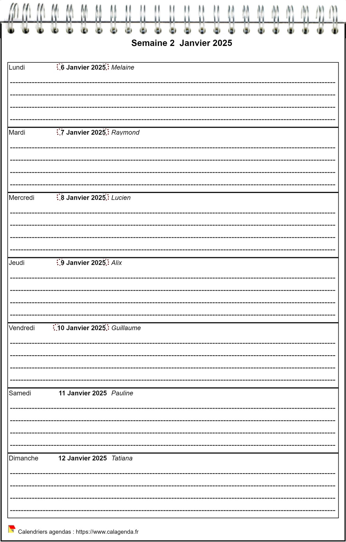 Calendrier hebdomadaire à imprimer de format portrait Calendrier hebdomadaire à imprimer de format portrait