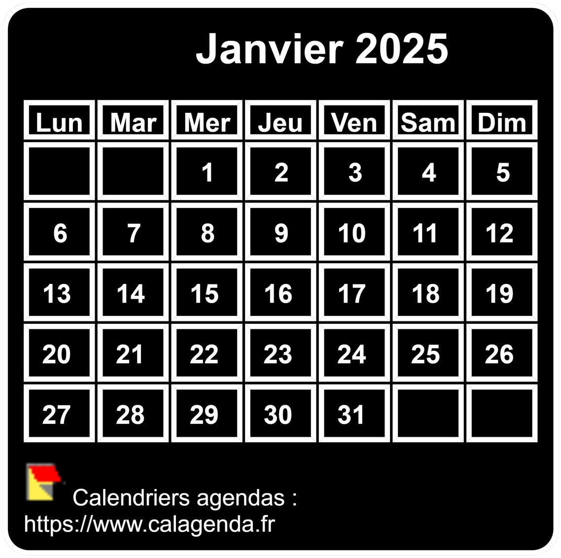 Calendrier mensuel 2025 à imprimer, fond noir, taille mini, format poche, spécial portefeuille Calendrier mensuel 2025 à imprimer, fond noir, taille mini, format poche, spécial portefeuille