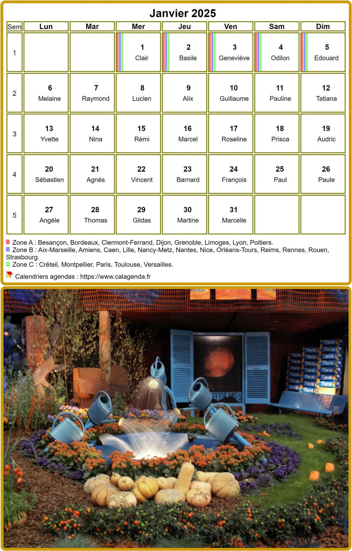 Calendrier mensuel 2025 à imprimer, avec photographie au dessous Calendrier mensuel 2025 à imprimer, avec photographie au dessous