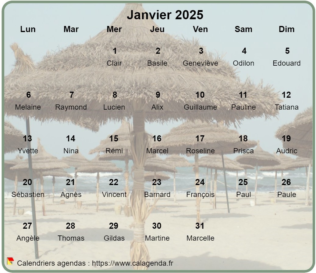 Calendrier mensuel 2025 à imprimer, en transparence sur une photo