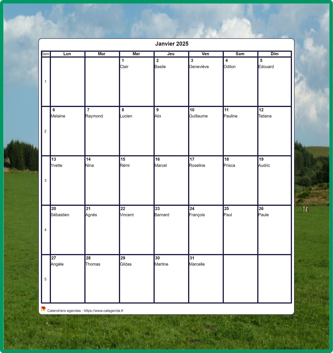 Calendrier 2025 décoratif à imprimer, mensuel , format portrait, avec une photo Calendrier 2025 décoratif à imprimer, mensuel , format portrait, avec une photo