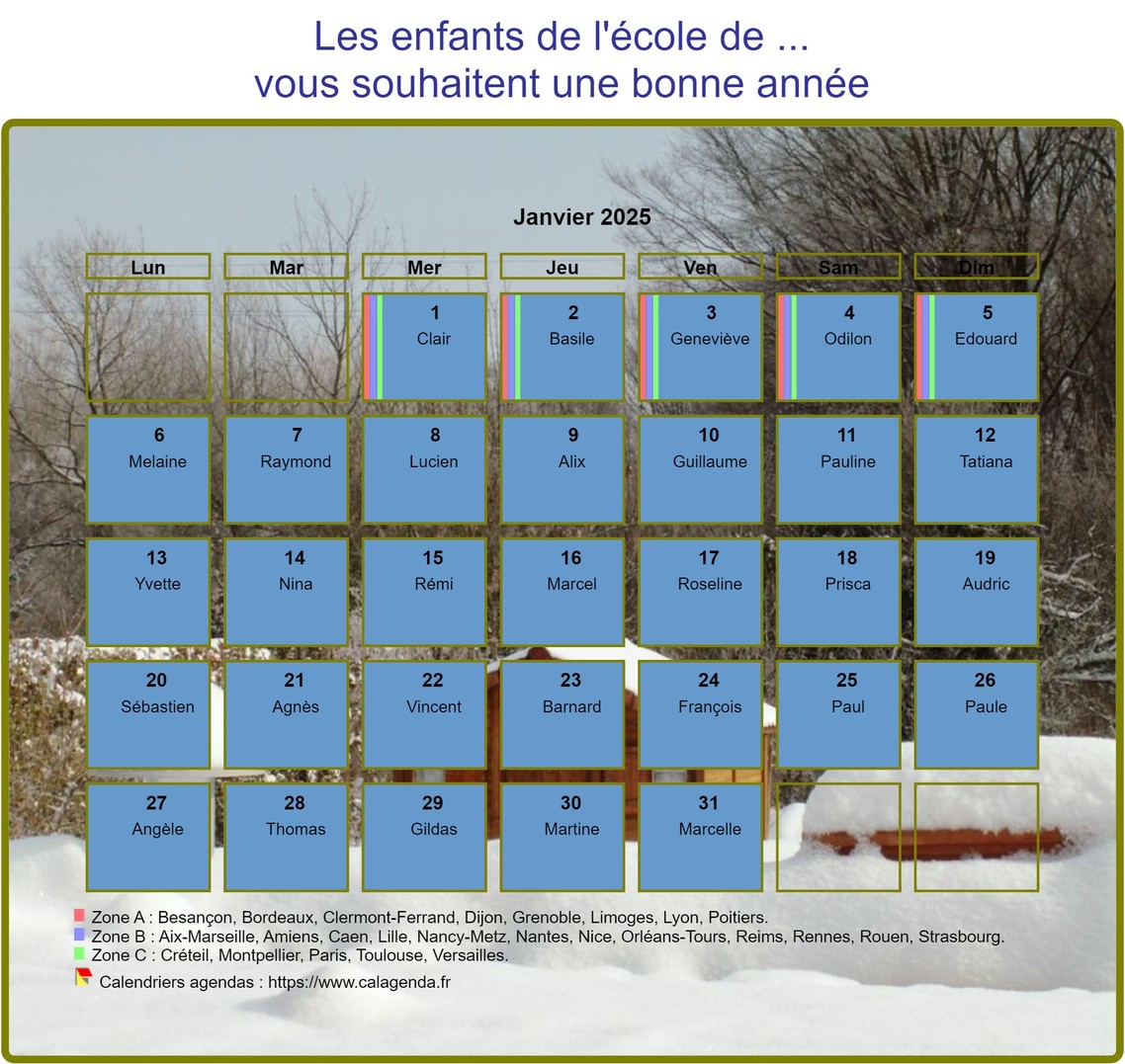 Calendrier 2025 agenda mensuel artistique avec photo et légende, paysage hivernal Calendrier 2025 agenda mensuel artistique avec photo et légende, paysage hivernal
