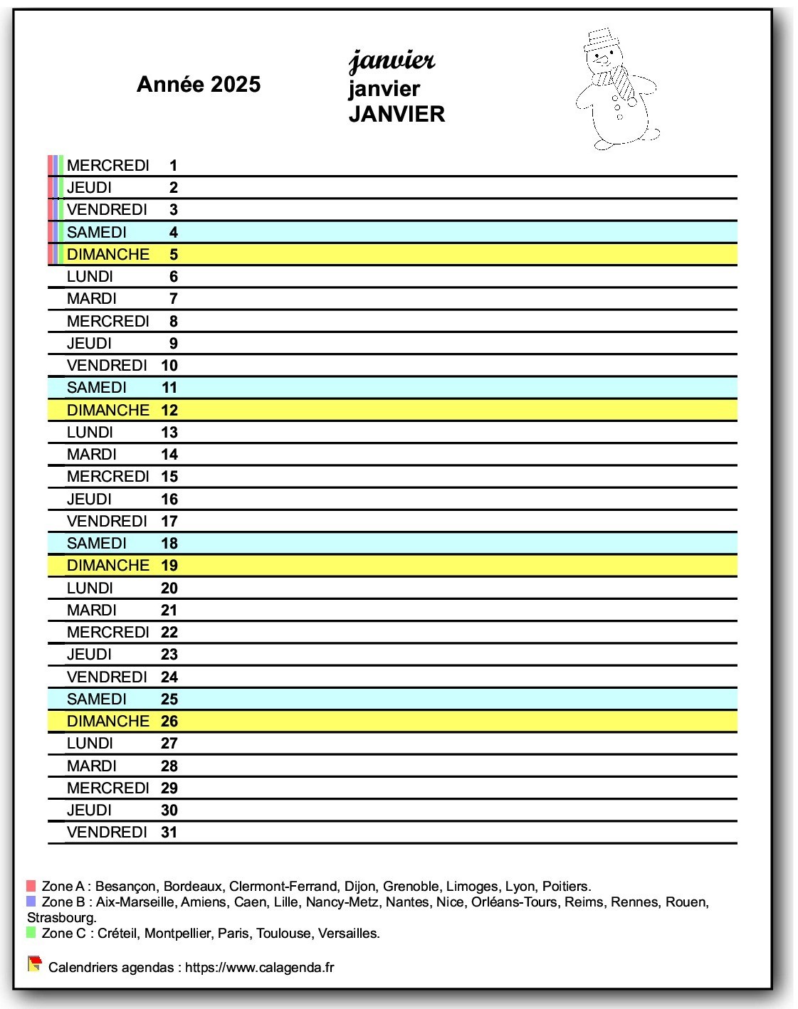 Calendrier mensuel 2025 agenda scolaire école primaire Calendrier mensuel 2025 agenda scolaire école primaire