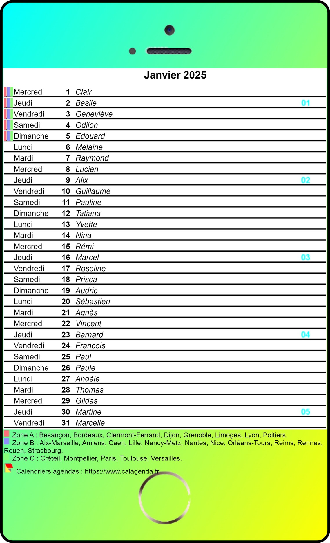 Calendrier mensuel 2025, style iPhone Calendrier mensuel 2025, style iPhone