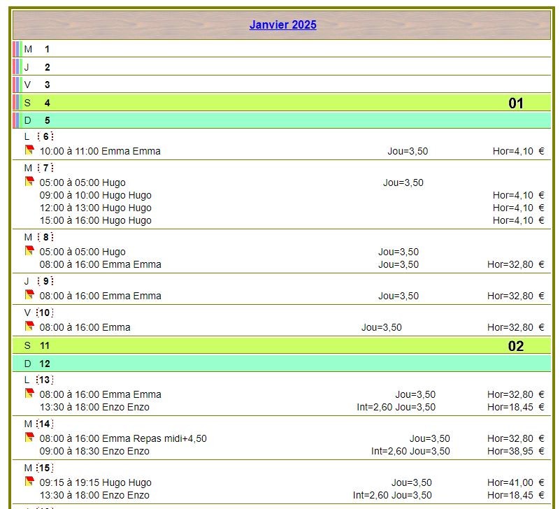 Calendrier planning vertical