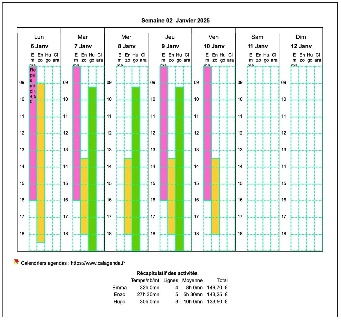 Planning assistante maternelle hebdomadaire horizontal Planning assistante maternelle hebdomadaire horizontal