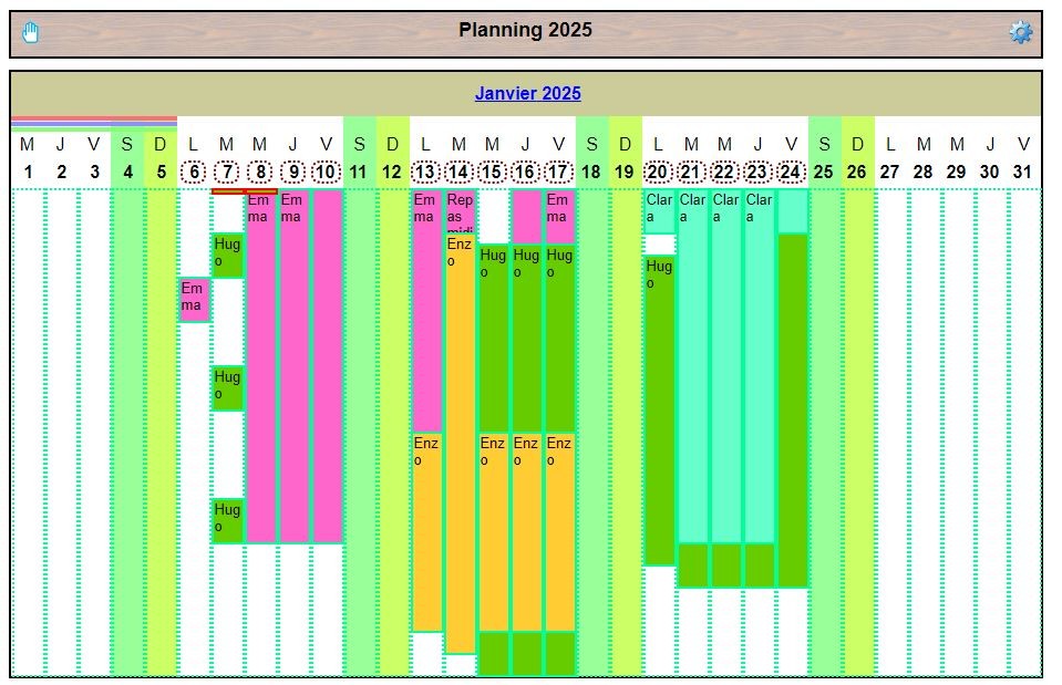 Calendrier planning horizontal Calendrier planning horizontal