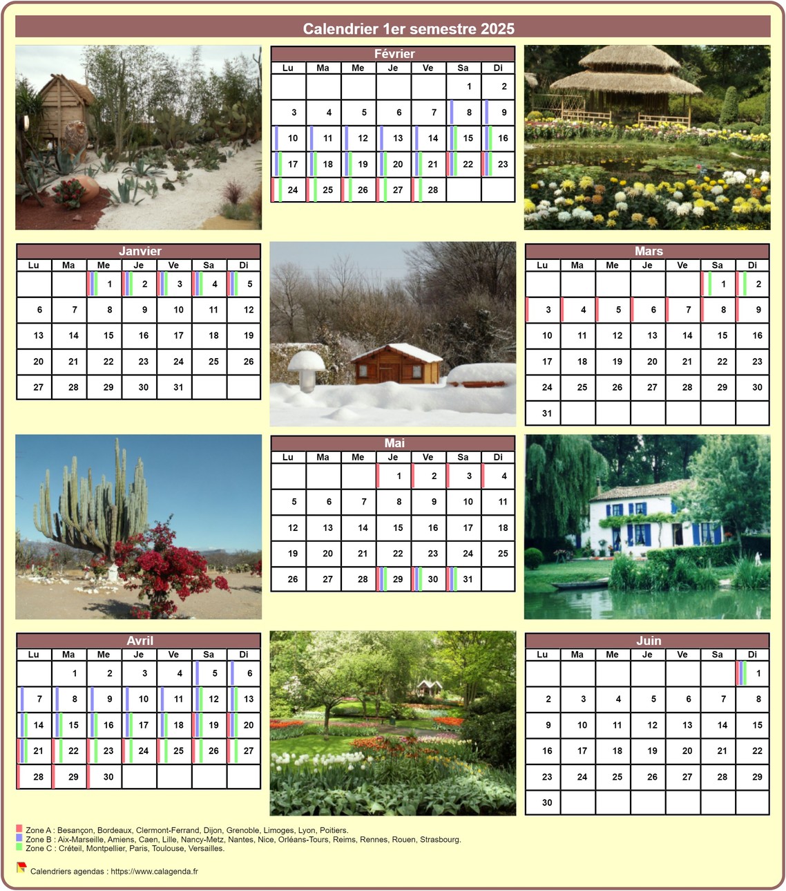 Calendrier 2025 semestriel avec une photo différente chaque mois Calendrier 2025 semestriel avec une photo différente chaque mois