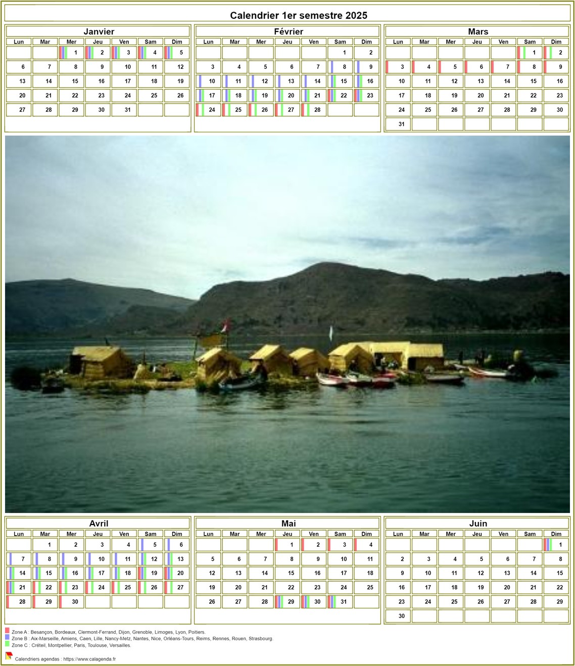 Modèle par défaut du calendrier agenda semestriel, avec photographie au centre Modèle par défaut du calendrier agenda semestriel, avec photographie au centre