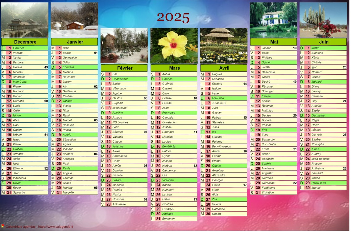 Calendrier 2025 de sept mois avec photos Calendrier 2025 de sept mois avec photos