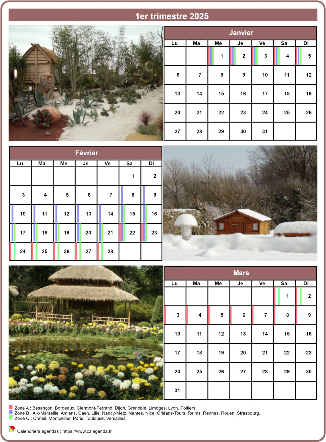 Calendrier 2025 trimestriel avec une photo différente chaque mois Calendrier 2025 trimestriel avec une photo différente chaque mois