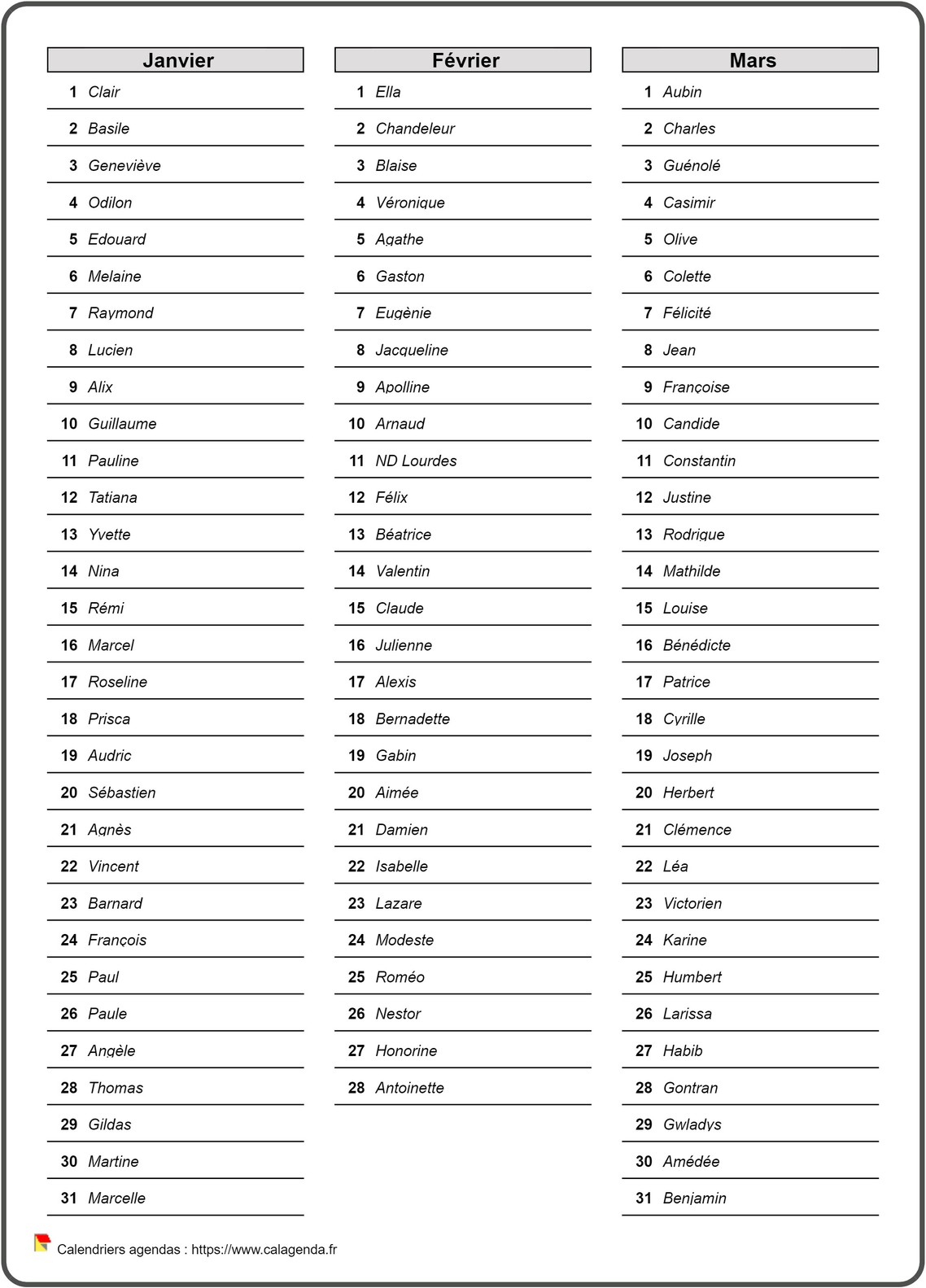 Calendrier trimestriel perpétuel Calendrier trimestriel perpétuel