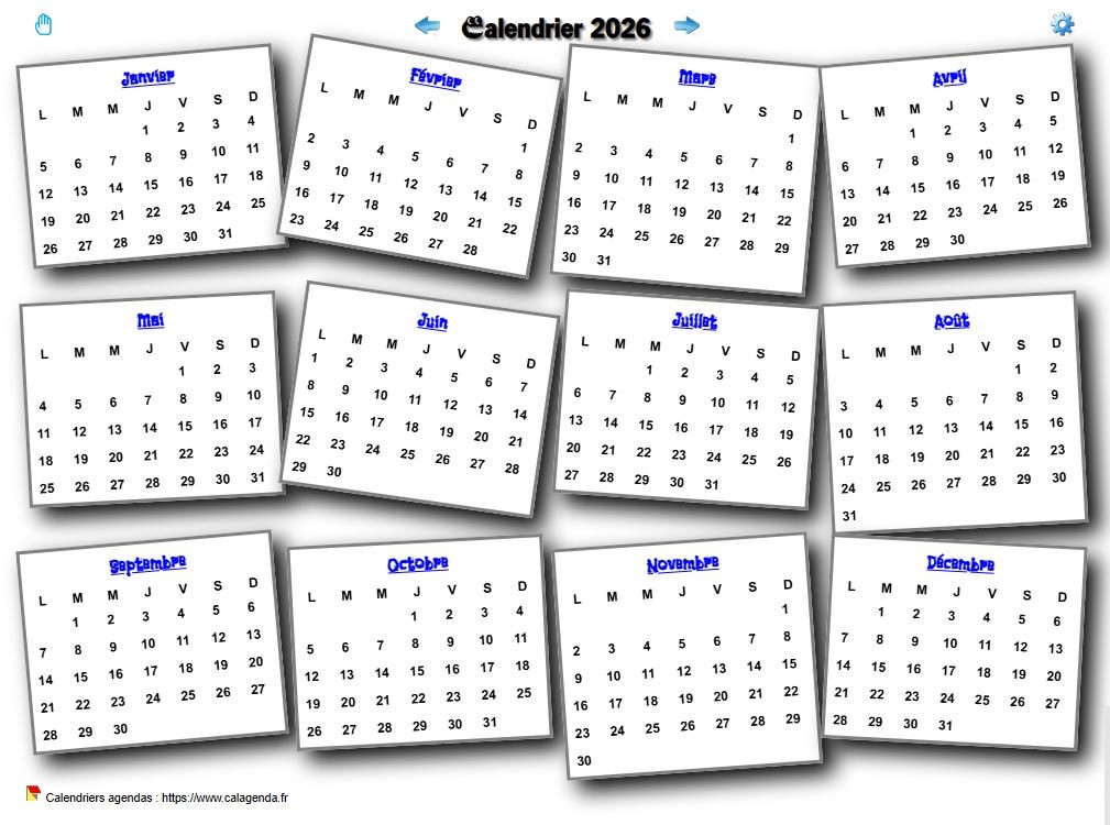 Calendrier 2026 annuel 3D pêle mêle Calendrier 2026 annuel 3D pêle mêle