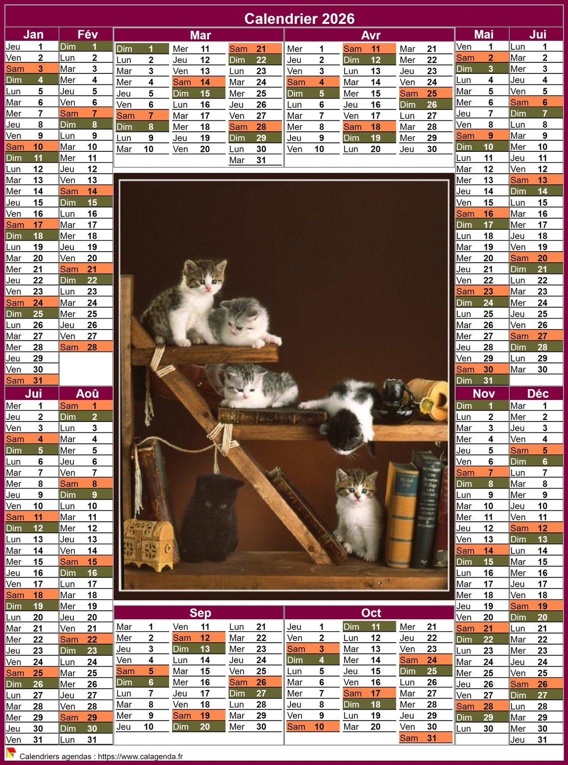 Calendrier 2026 annuel portrait style postes Calendrier 2026 annuel portrait style postes