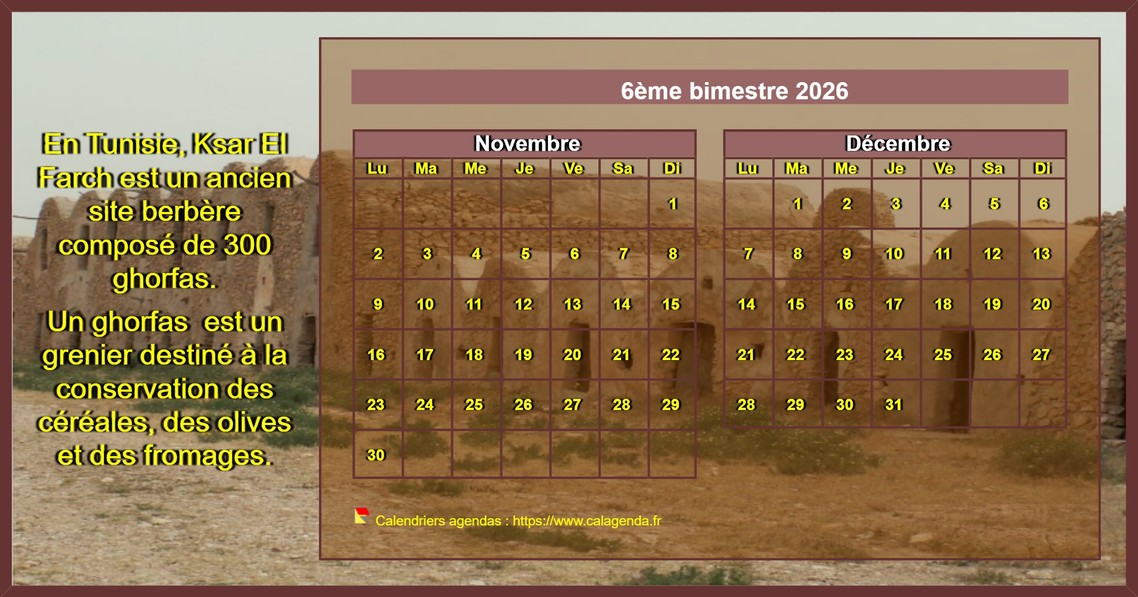 Calendrier 2026 à imprimer, bimestriel, artistique, format mini de poche, avec photo