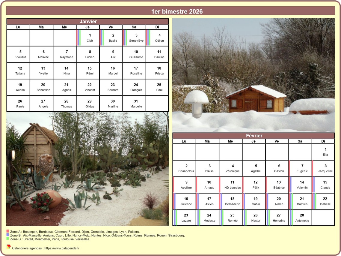 Calendrier 2026 bimestriel avec une photo différente chaque mois