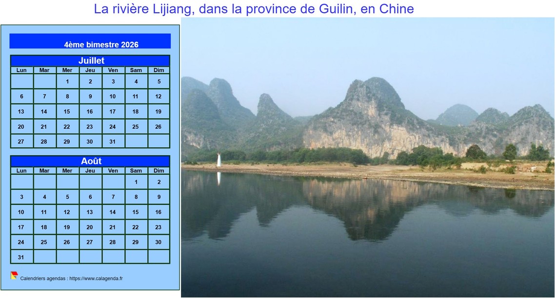 Calendrier 2026 décoratif à imprimer, bimestriel, format paysage, avec photo à droite