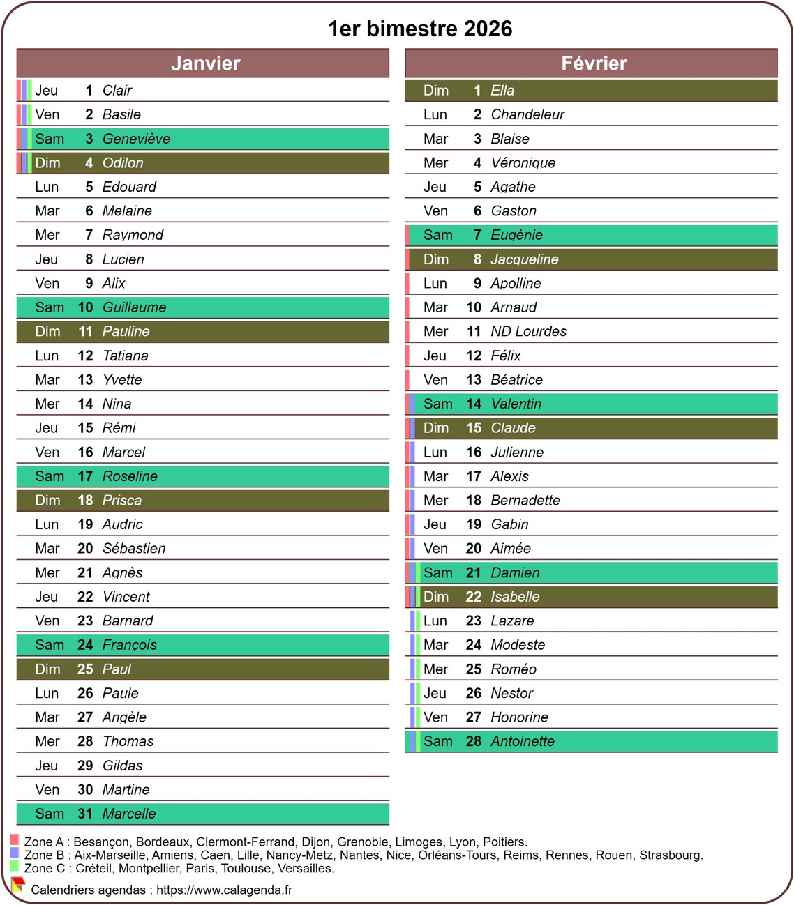 Calendrier 2026 Bimestriel Avec Agenda D taill Format Portrait Une 