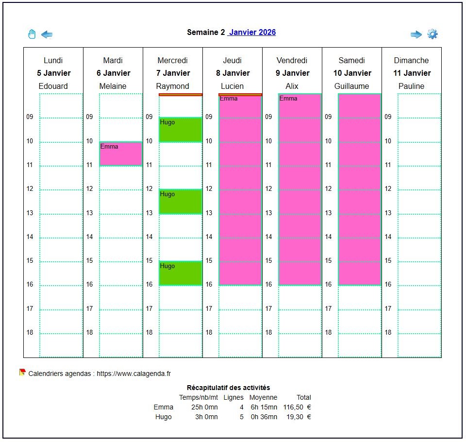 Calendrier planning horizontal hebdomadaire Calendrier planning horizontal hebdomadaire