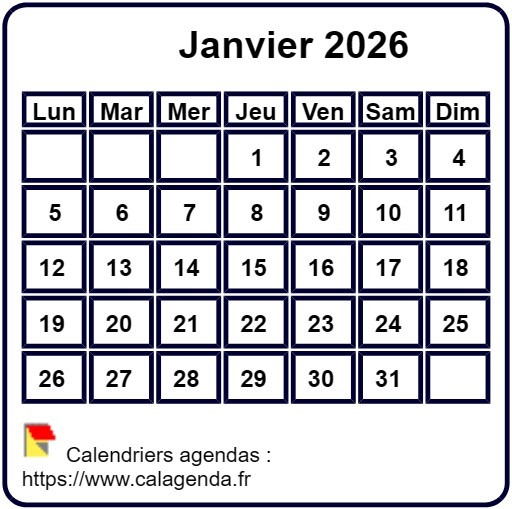 Calendrier mensuel 2026 à imprimer, fond blanc, taille mini, format poche, spécial portefeuille