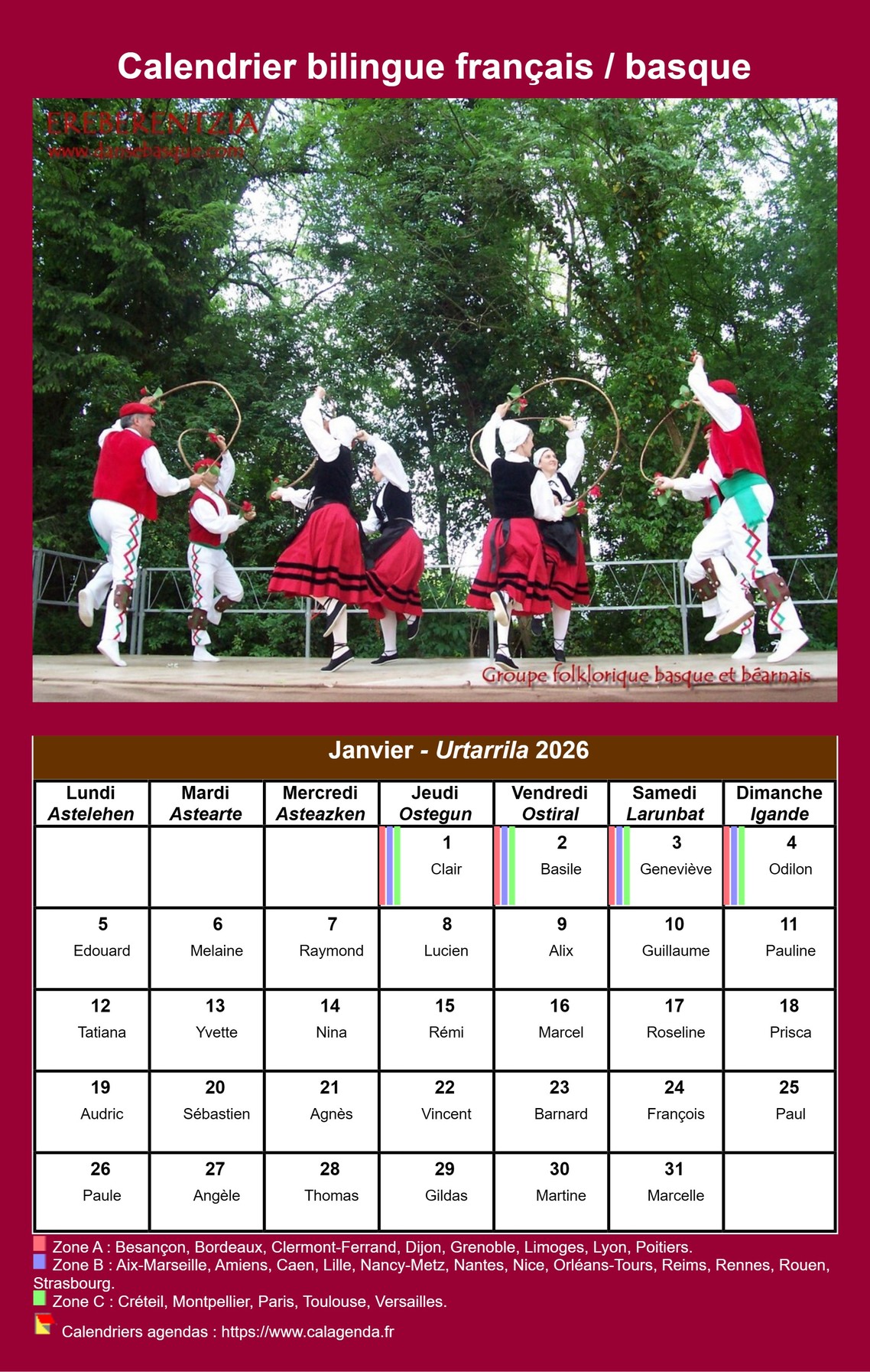 Calendrier mensuel basque