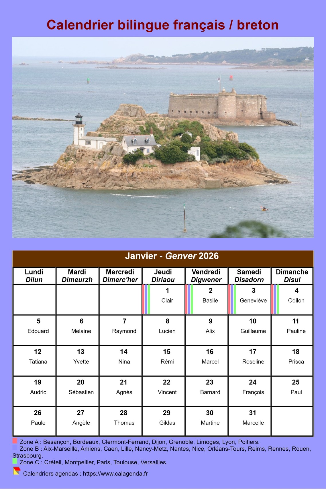 Calendrier mensuel breton
