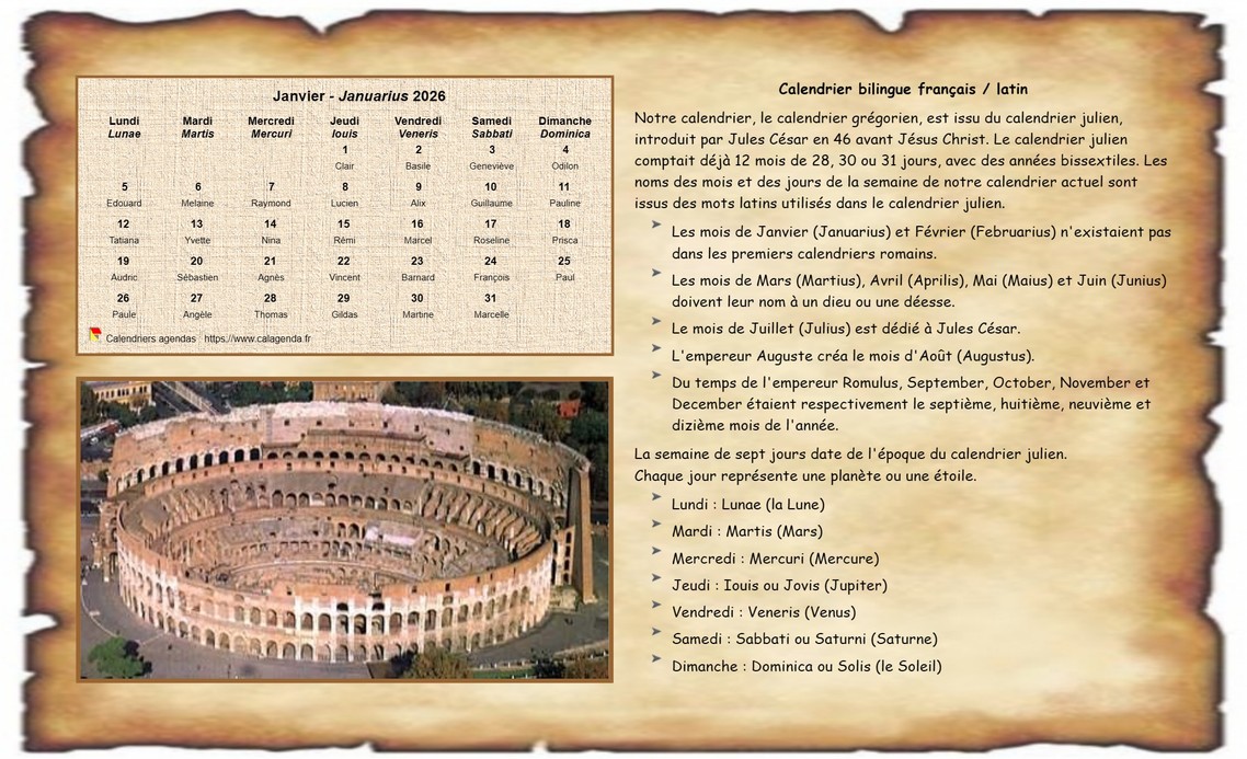 Calendrier mensuel 2026 latin