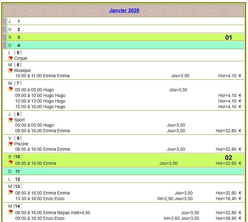 Calendrier planning vertical Calendrier planning vertical