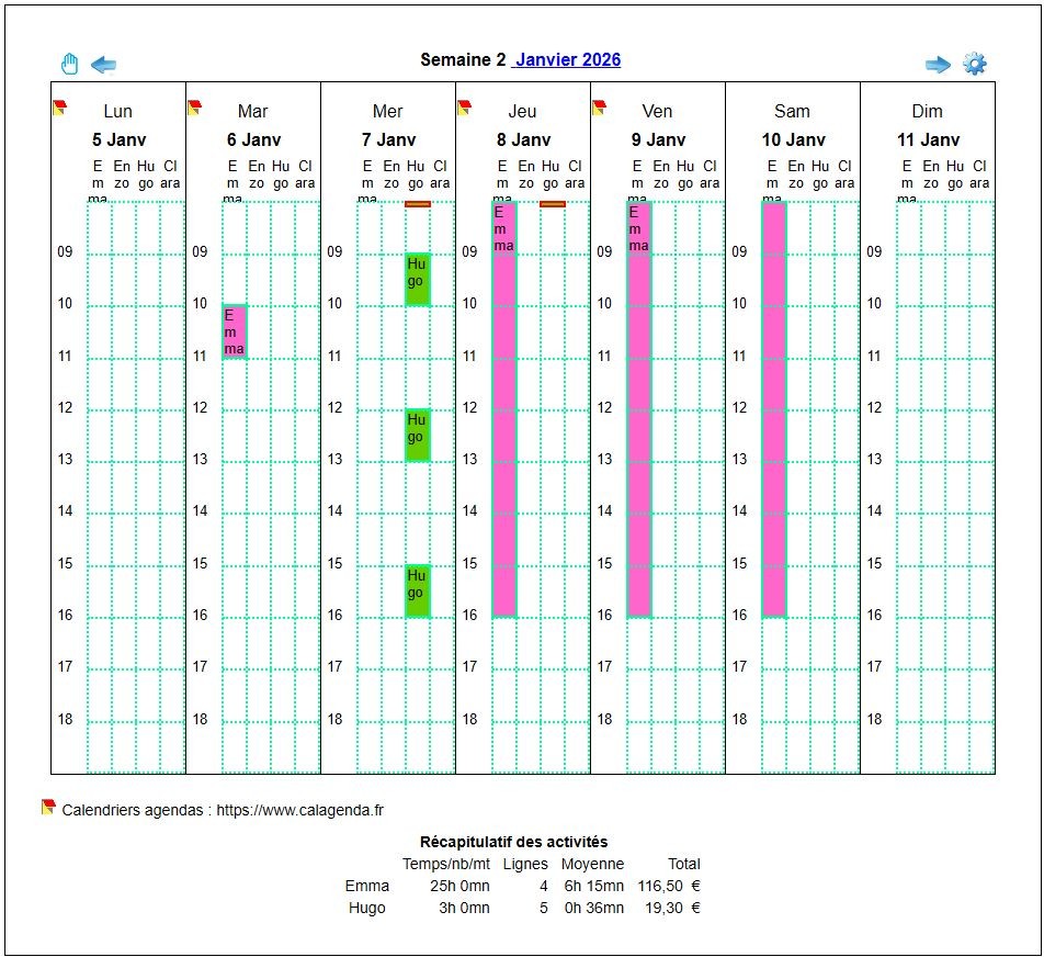 Planning assistante maternelle hebdomadaire horizontal Planning assistante maternelle hebdomadaire horizontal