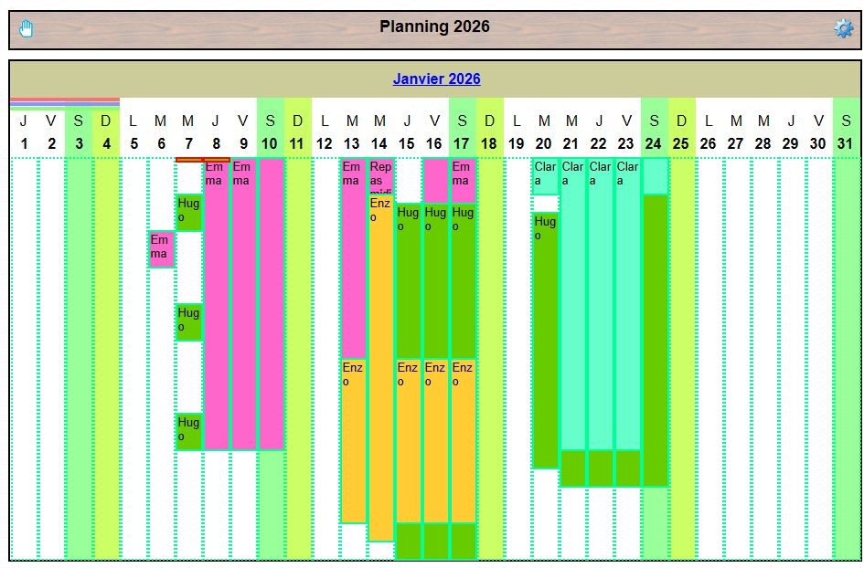 Calendrier planning horizontal Calendrier planning horizontal