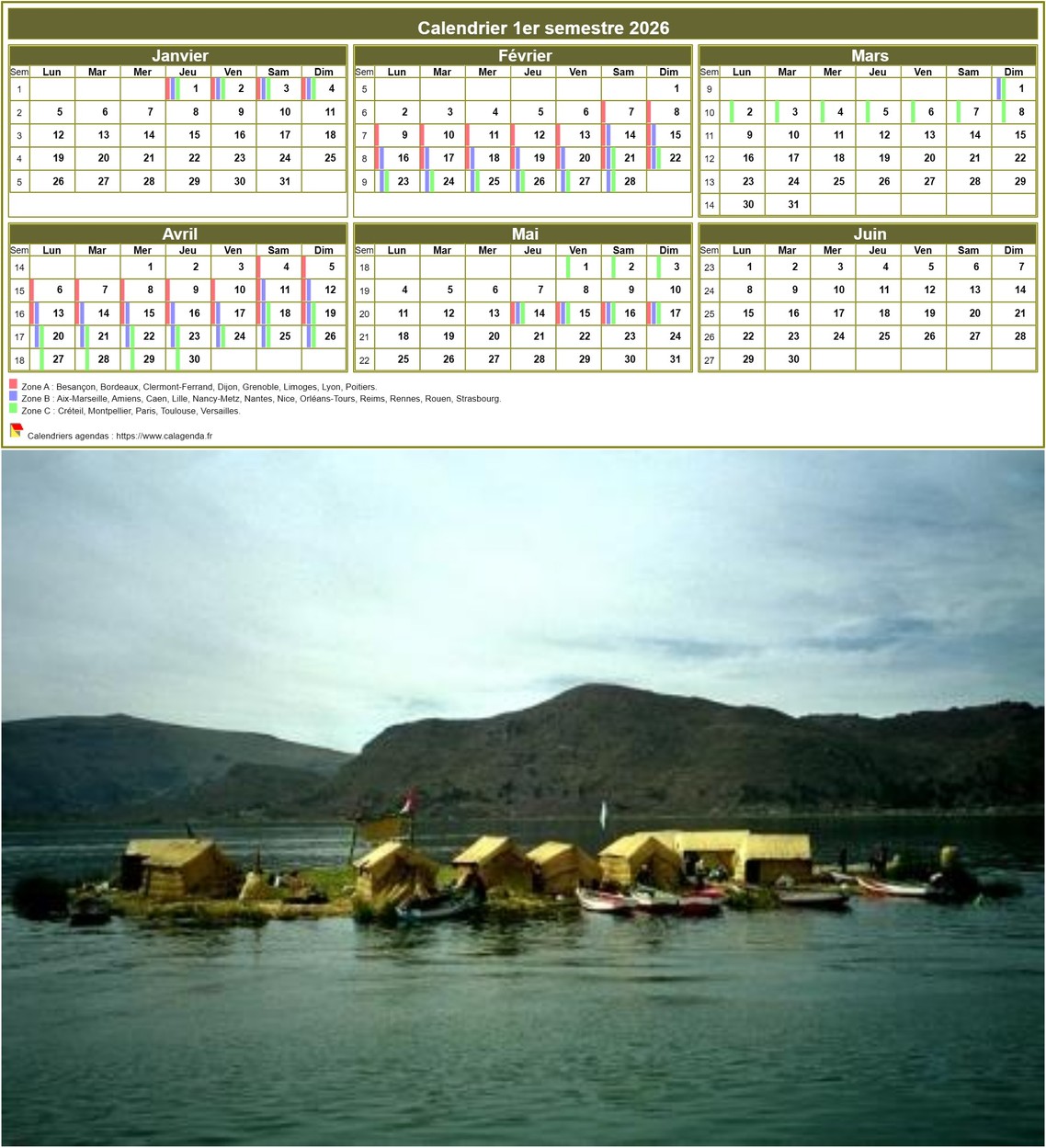 Modèle par défaut du calendrier agenda semestriel, 3 colonnes, un trimestre par ligne Modèle par défaut du calendrier agenda semestriel, 3 colonnes, un trimestre par ligne