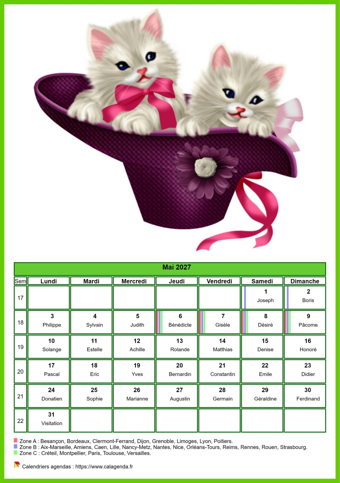 Calendrier mai 2027 chats