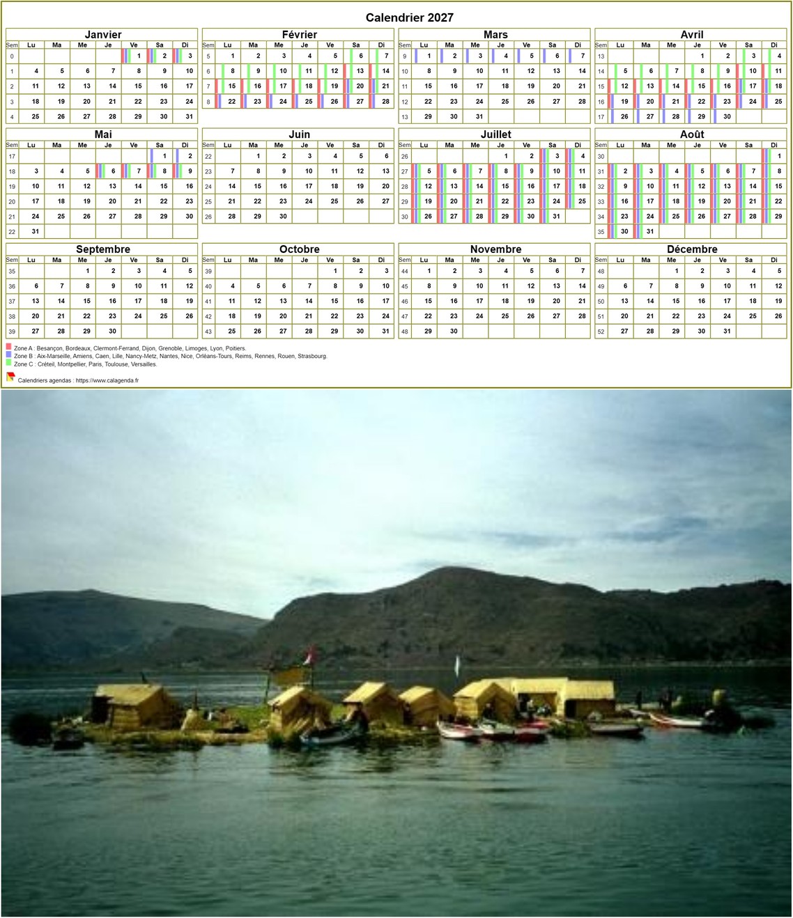 Calendrier 2027 annuel, 4 colonnes, 3 lignes, format portrait avec photo Calendrier 2027 annuel, 4 colonnes, 3 lignes, format portrait avec photo