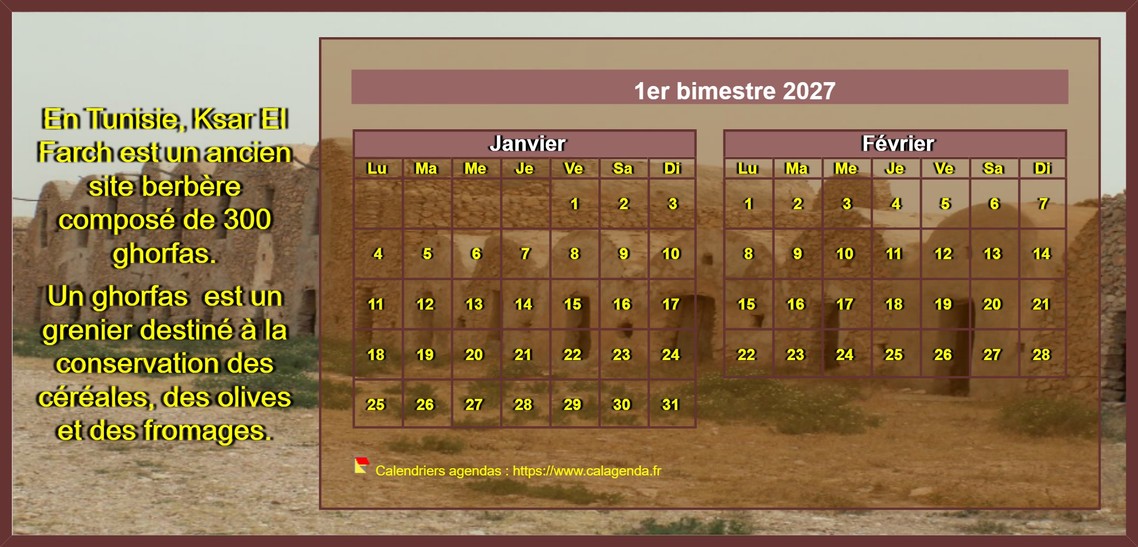 Calendrier 2027 à imprimer, bimestriel, artistique, format mini de poche, avec photo