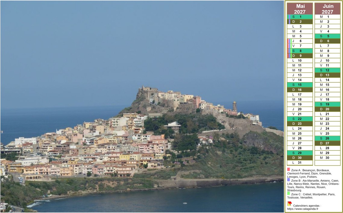 Calendrier 2027 décoratif à imprimer, bimestriel, format paysage, avec photo à gauche