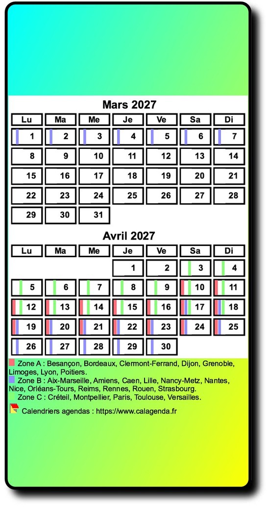 Calendrier 2027 bimestriel style iPhone