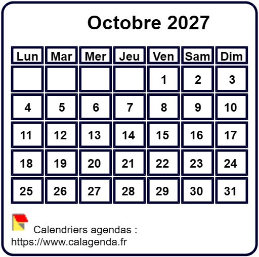 Calendrier mensuel 2027 à imprimer, fond blanc, taille mini, format poche, spécial portefeuille