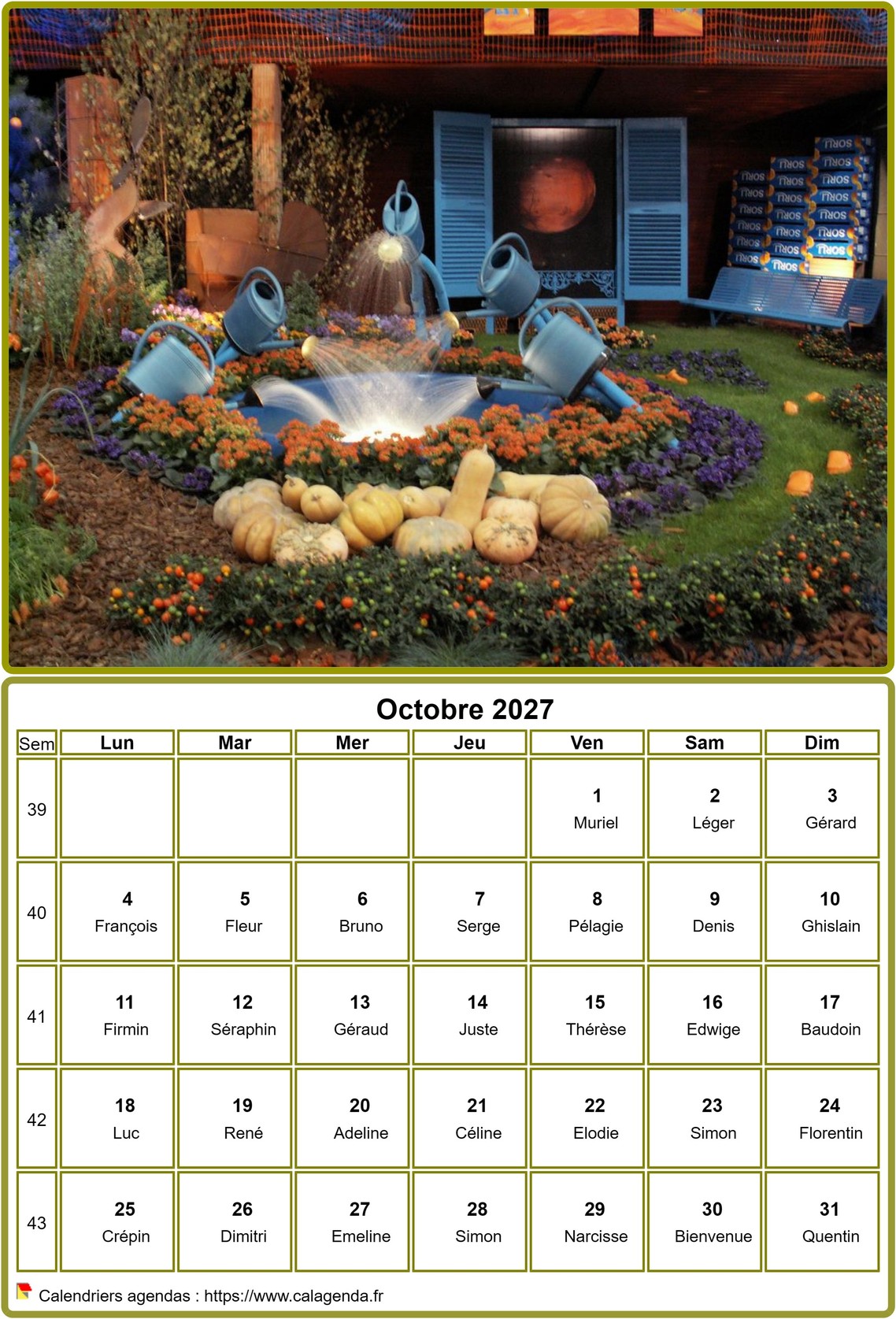 Calendrier 2027 à imprimer, mensuel, avec photographie au dessus