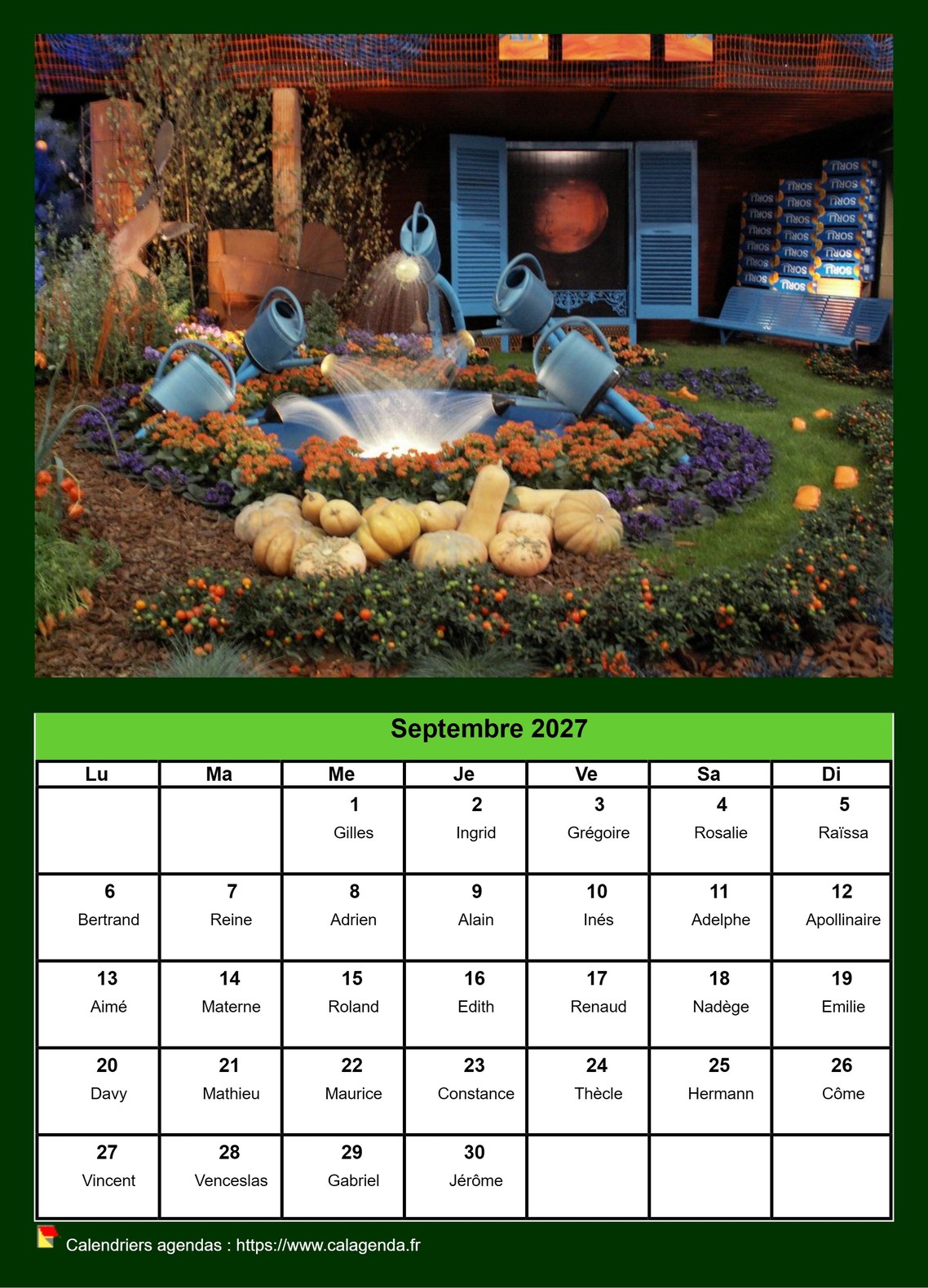 Calendrier mensuel 2027 avec une photo différente chaque mois