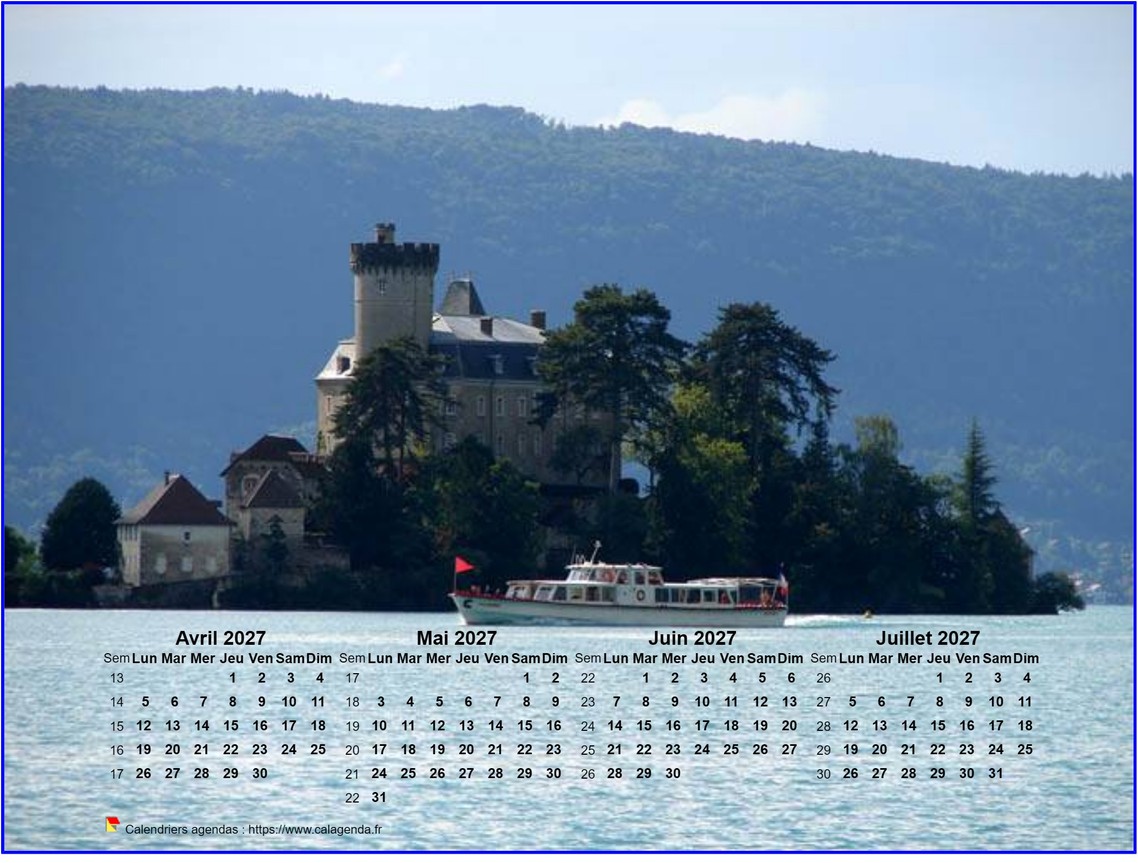 Calendrier à imprimer de quatre mois, format paysage, incrusté sur la partie inférieure d'une photo