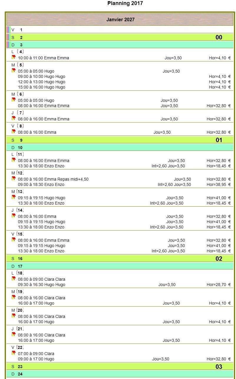 Calendrier planning vertical