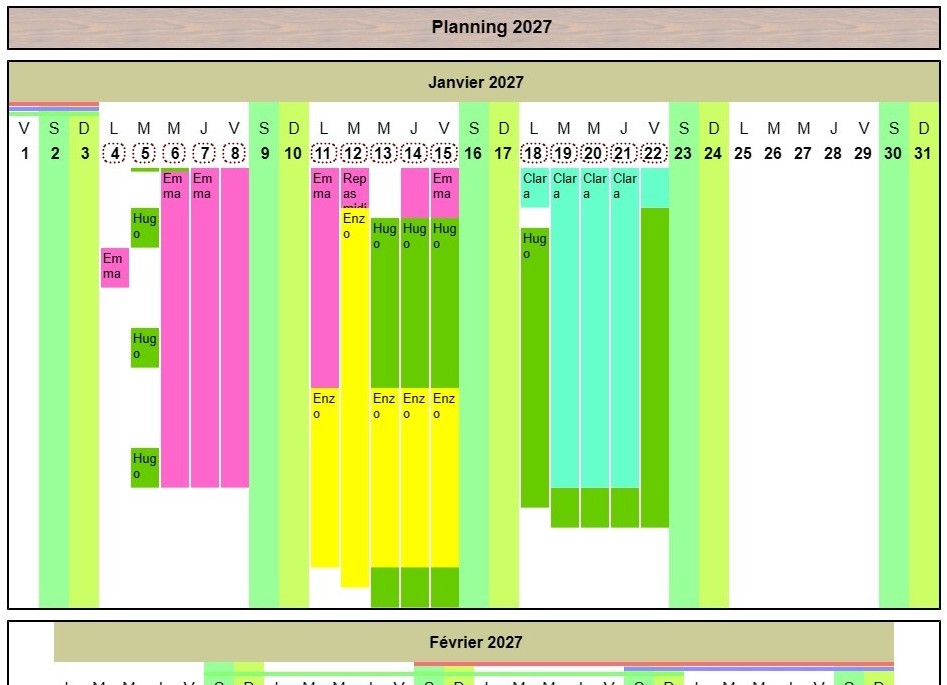 Calendrier planning horizontal